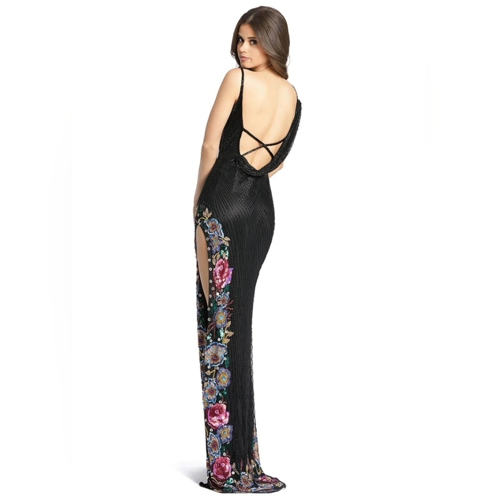 NWT Mac Duggal Evening High Slit Floral Beaded Dress - Picture 10 of 10